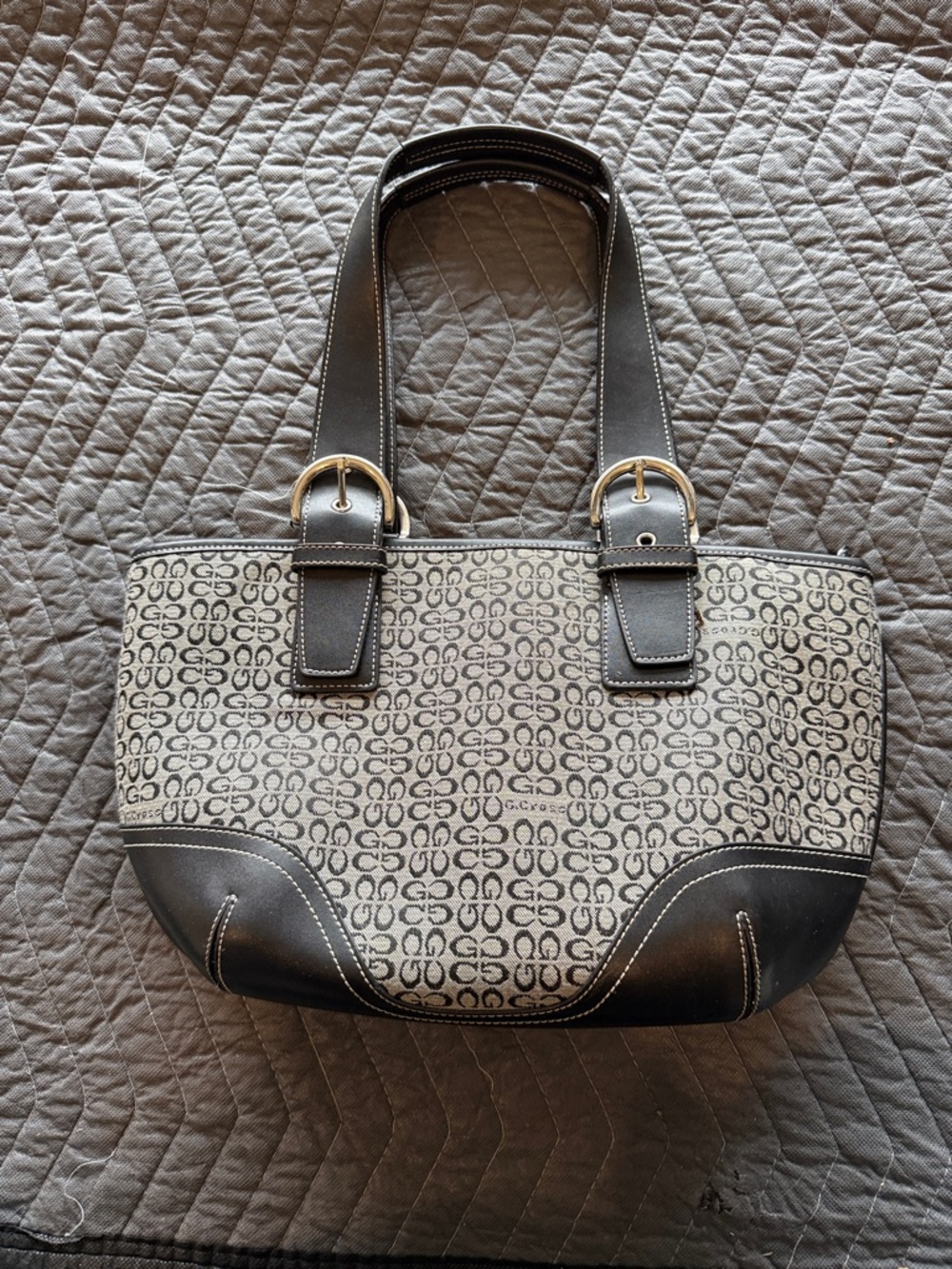 Black and Gray Monogram Shoulder Bag with Black Trim